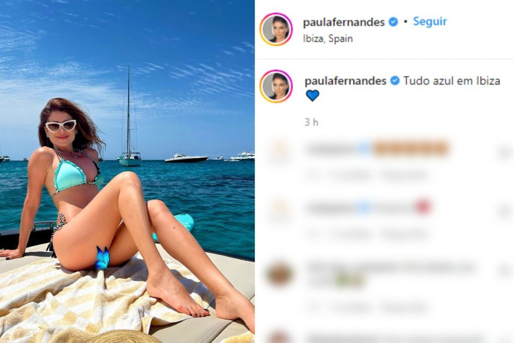 Paula Fernandes de biquíni durante passeio de barco