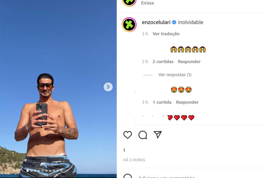 Post de Enzo Celulari sem camisa, em Ibiza