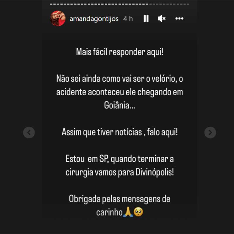 Amanda Gontijo fala não saber sobre como será o velório do pai