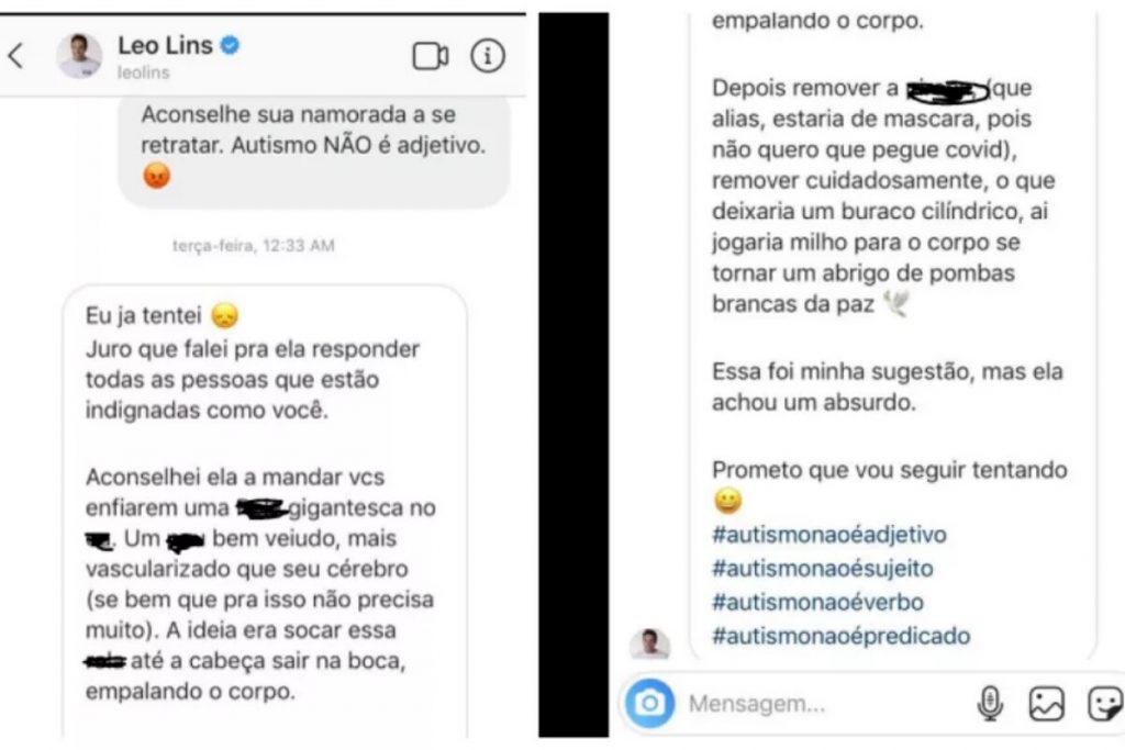 Conversa de Leo Lins e a mãe do menino autista, numa rede social