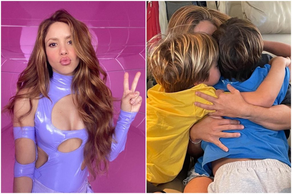 shakira abraça os filhos