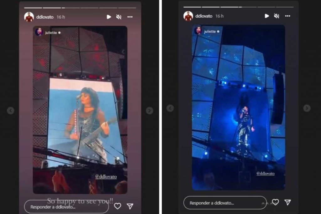 Stories do Instagram de Demi Lovato compartilhando vídeos de Juliette em seu show no Rock in Rio 2022