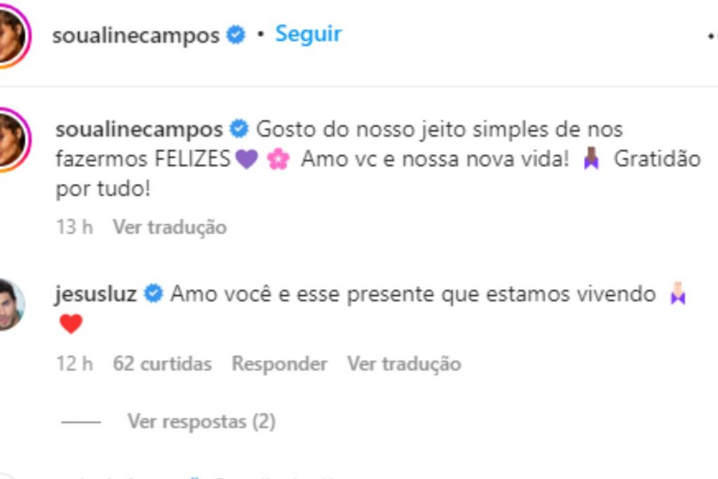 Jesus Luz e Aline Campos trocam declarações