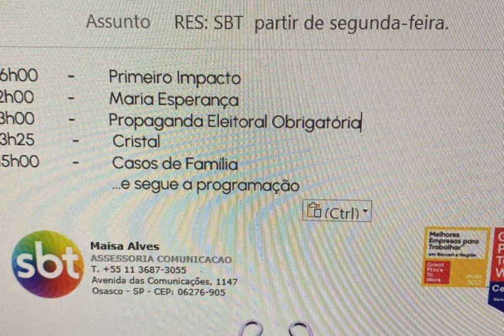Nova programação do SBT