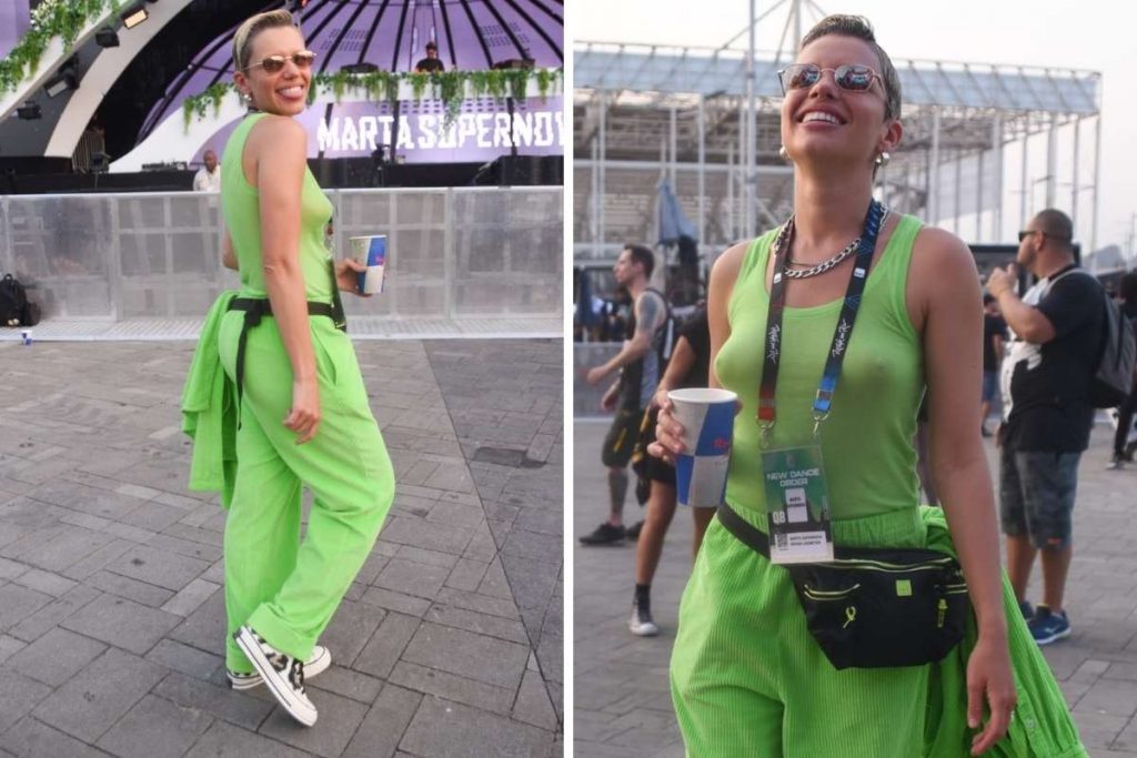 Bruna Linzmeyer apostou em look com transparência e não usou sutiã no festival