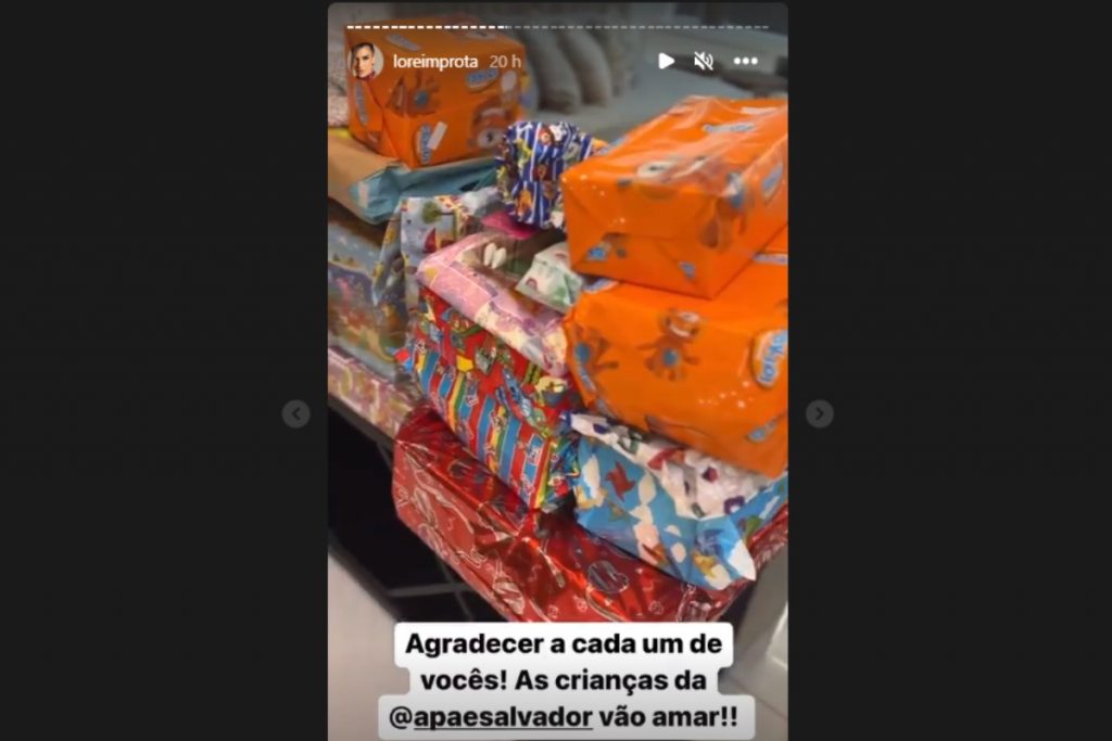 stories do instagram de lore improta mostrando presentes de liz que serão doados