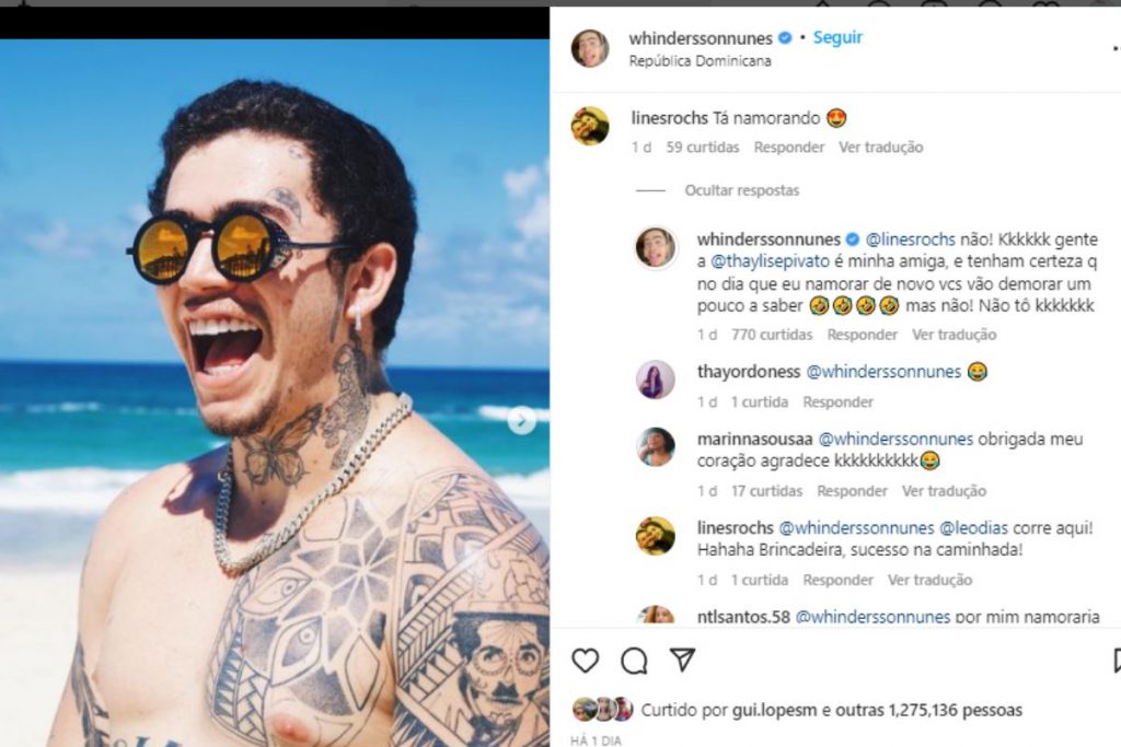 Whindersson Nunes negando no Instagram que esteja namorando Thaylise Pivato