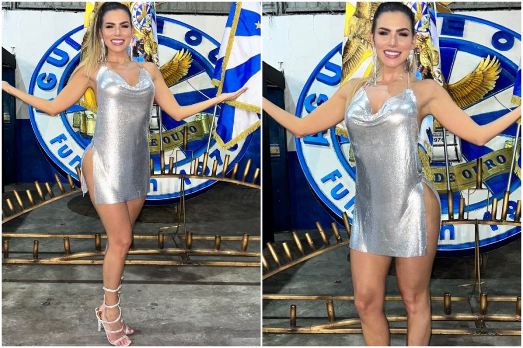 Erika Schneider usa vestido ousado em 1º ensaio geral da Águia de Ouro