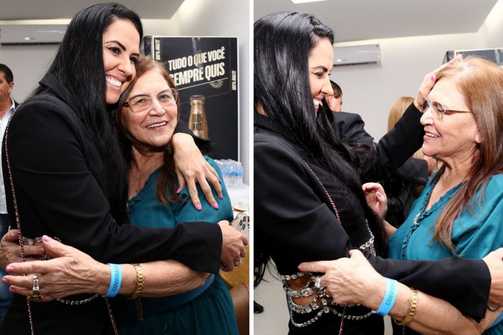 Graciele Lacerda e a sogra, dona Helena Camargo, no camarim do show