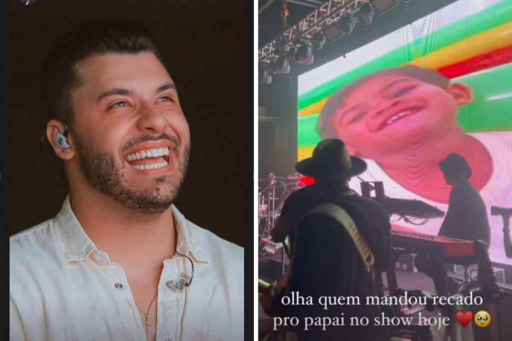 Murilo Huff assiste homenagem do filho durante show