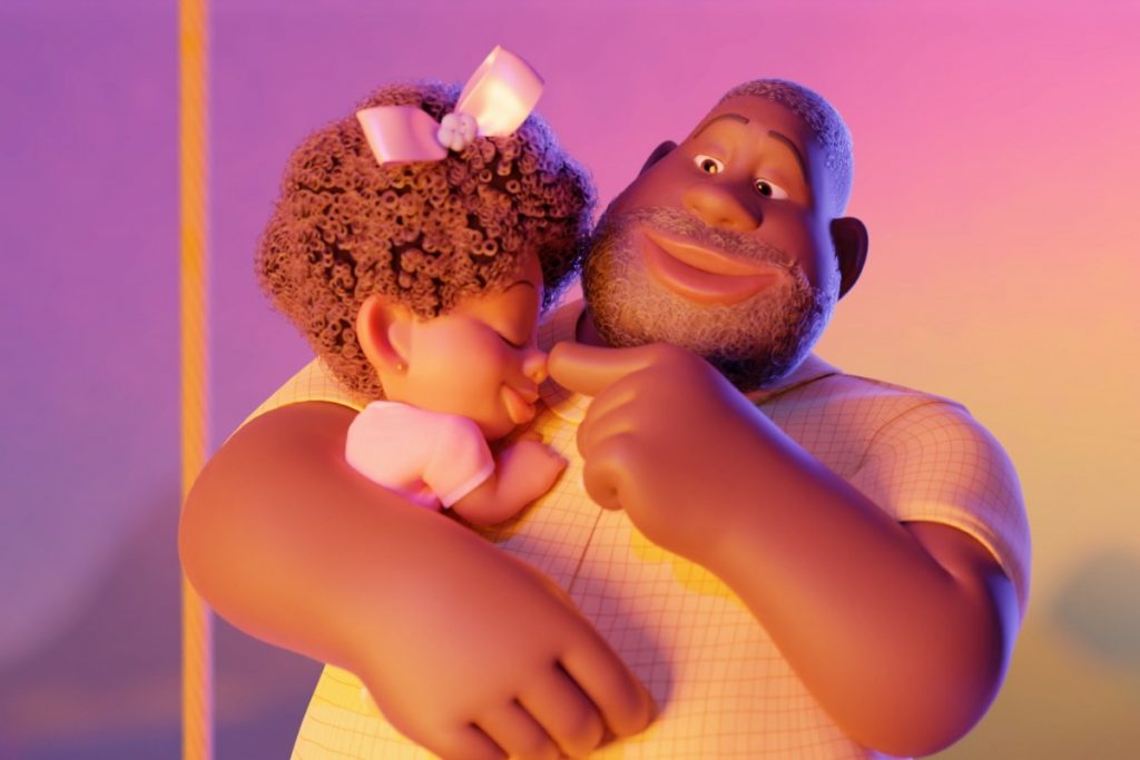 péricles posando com a filha maria helena no colo em animação do clipe superfantástico