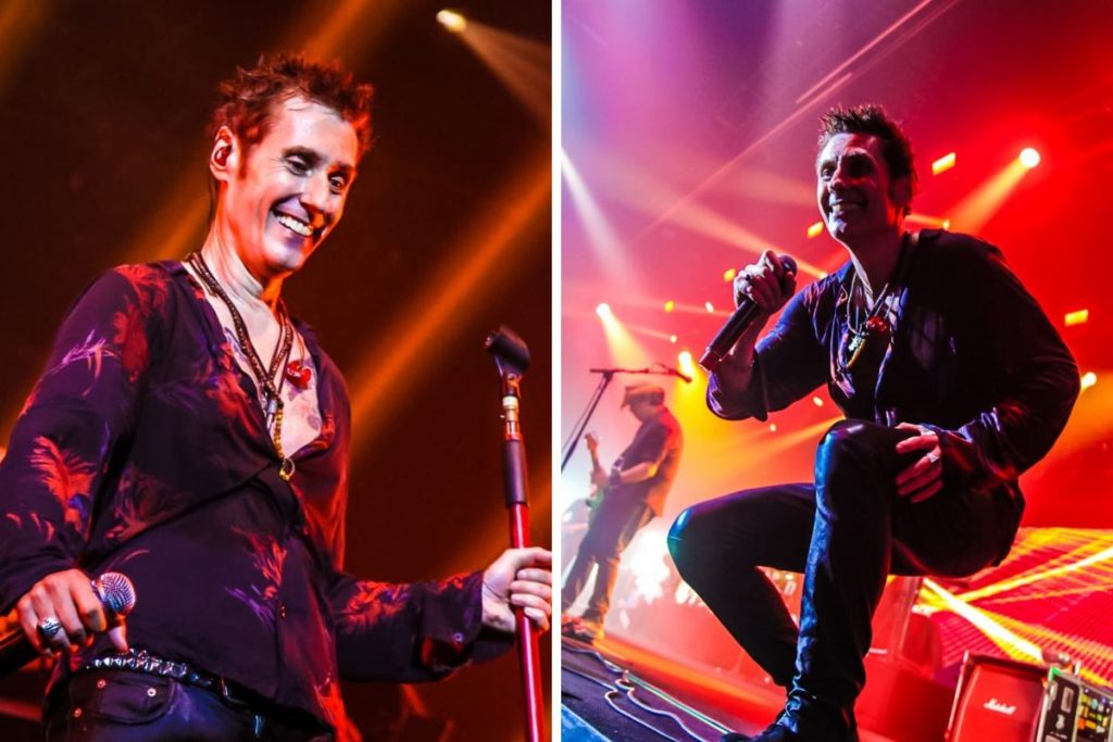 Dinho Ouro Preto em dois momentos: Cantando e olhando a plateia 