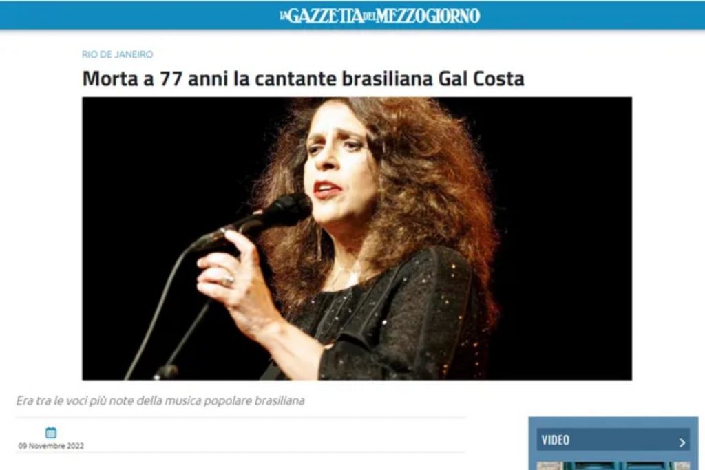 Jornal Gazzetta divulga a morte de Gal Costa