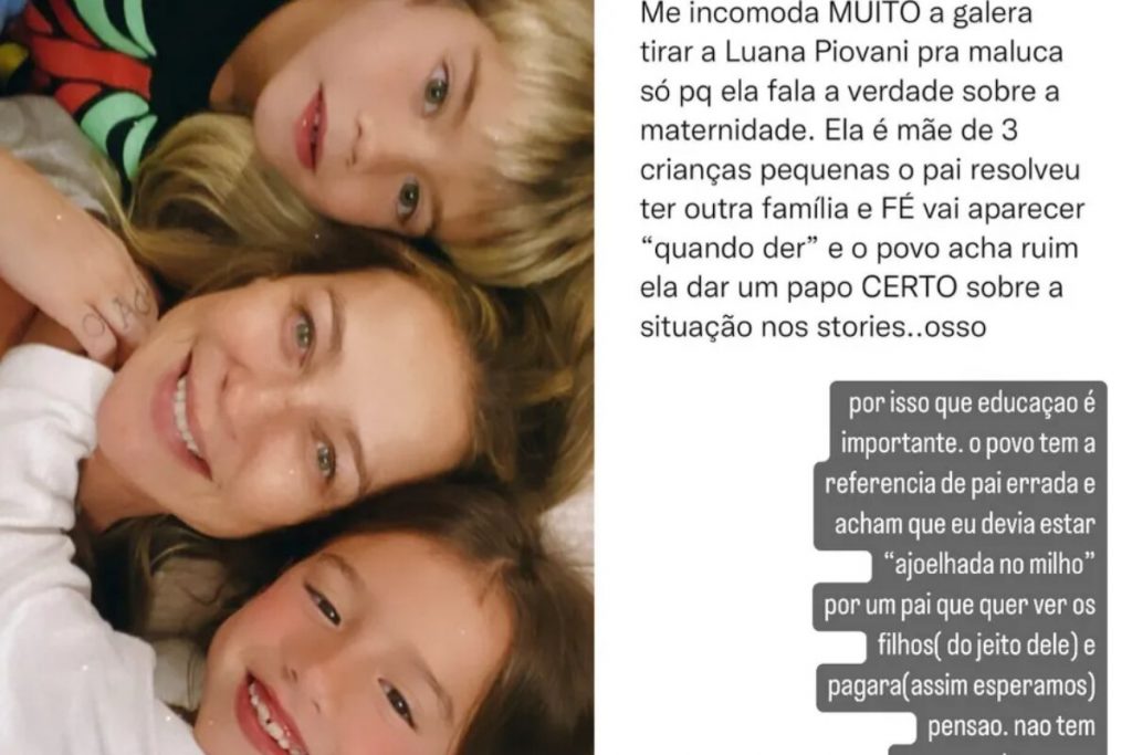 Luana Piovani deitada com os filhos - print de postagem sobre criticas