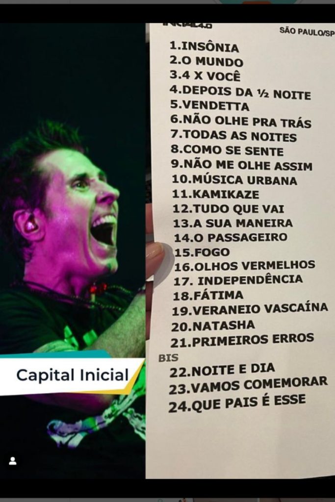 Set list do show 4.0 do Capital Inicial, no Espaço Unimed, em São Paulo