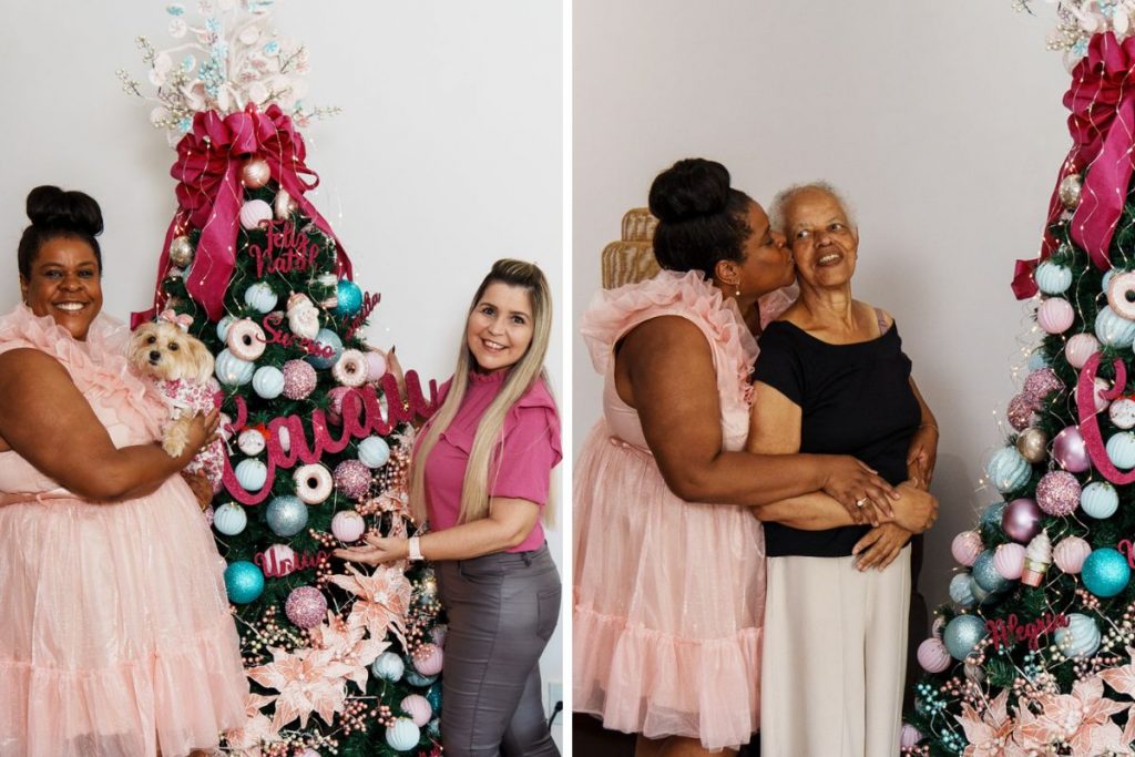 Cacau Protásio com a decoradora Catia Fernanda e a mãe da atriz, dona Nivalda