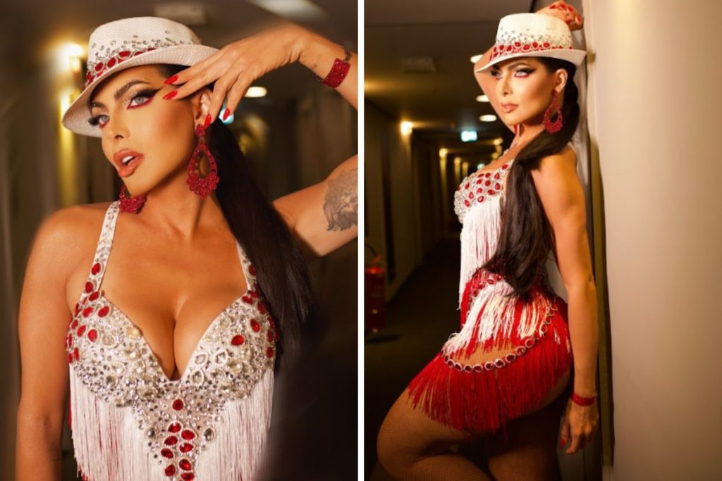 Carla Prata vestida de Malandra em lançamento de CD do Carnaval