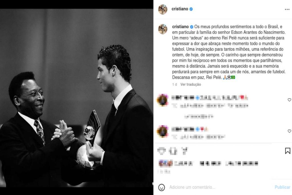 cristiano ronaldo homenageando pelé no instagram após morte do rei do futebol