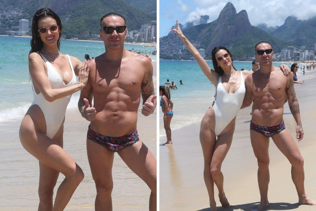 Alessandra Ambrósio em praia com Matheus Mazzafera