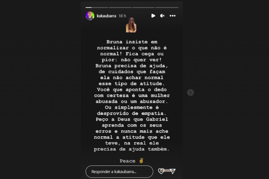 stories do instagram do pai de bruna griphao falando do affair com gabriel no bbb23