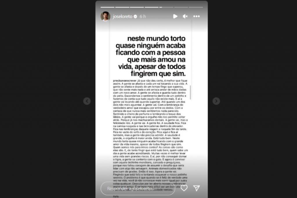 Stories de José Loreto desabafando no Instagram