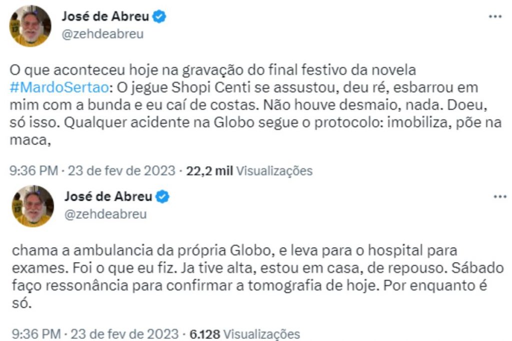 José de Abreu explicando o acidente nas gravações