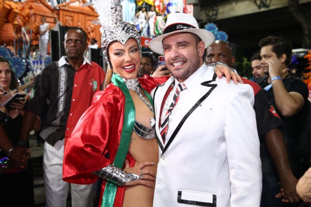 Paolla Oliveira e Diogo Nogueira antes do desfile da Grande Rio