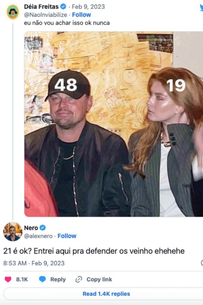 Post do Twitter sobre possível namorada de Leonardo di Caprio ser bem mais nova