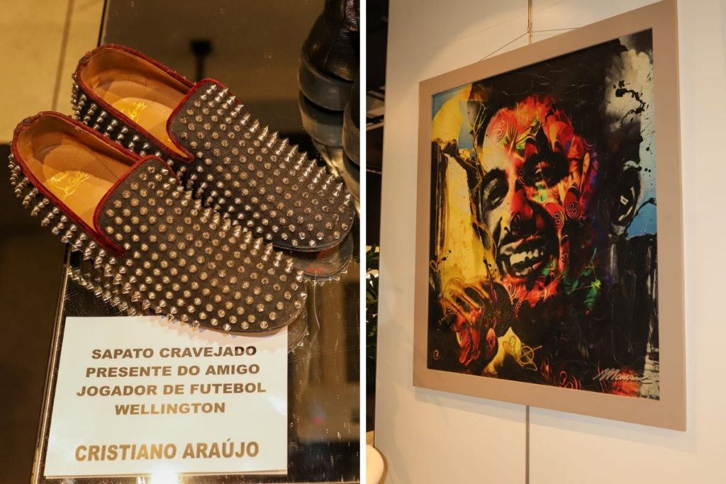 Sapato estiloso e quadro com rosto de Cristiano Araújo