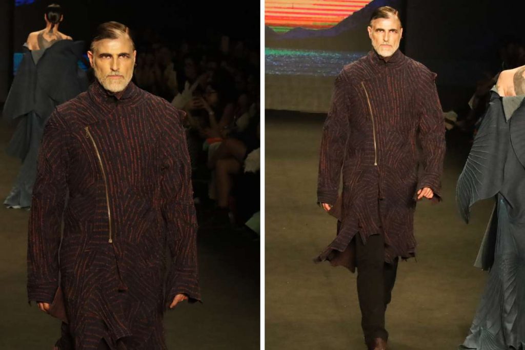 Reynaldo Gianecchini usou uma maquiagem especial durante o desfile.