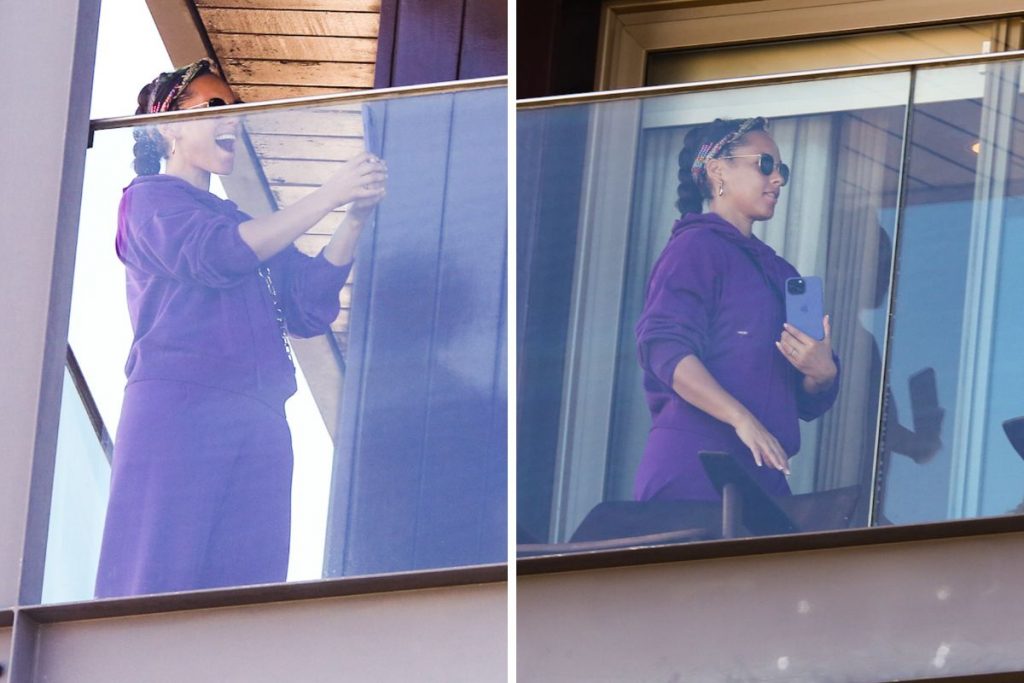 Alicia Keys na sacada de hotel no Rio de Janeiro