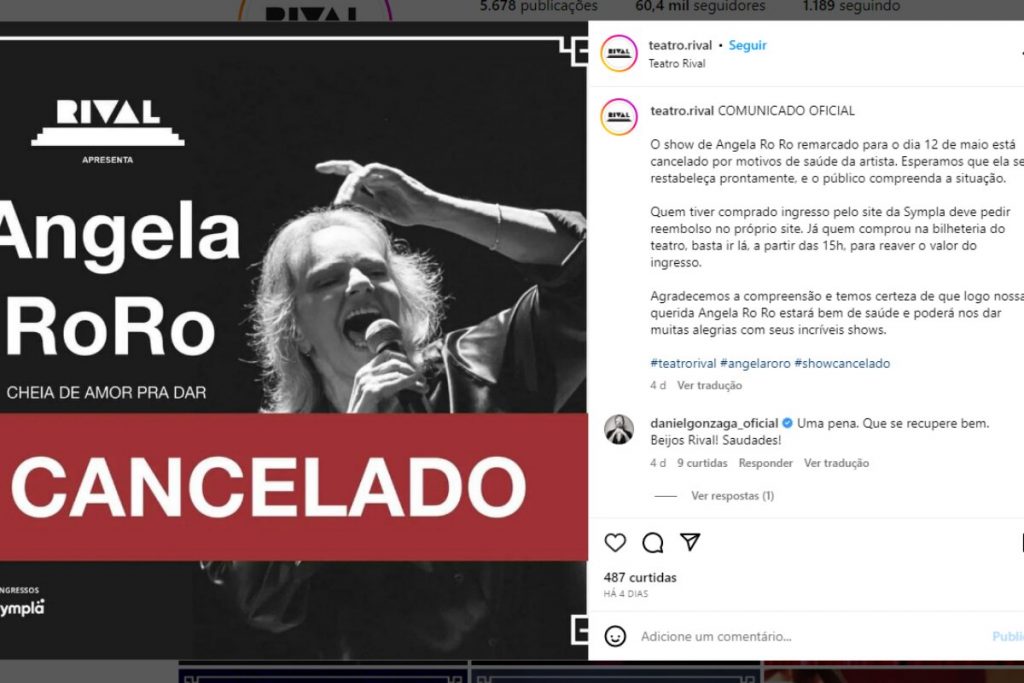 Post explicando o cancelamento do show de Angela Ro Ro 