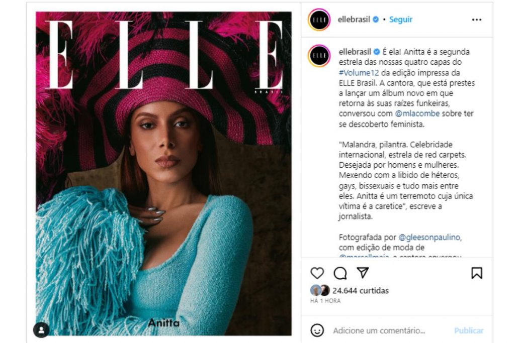Anitta como capa da Revista Elle no Instagram