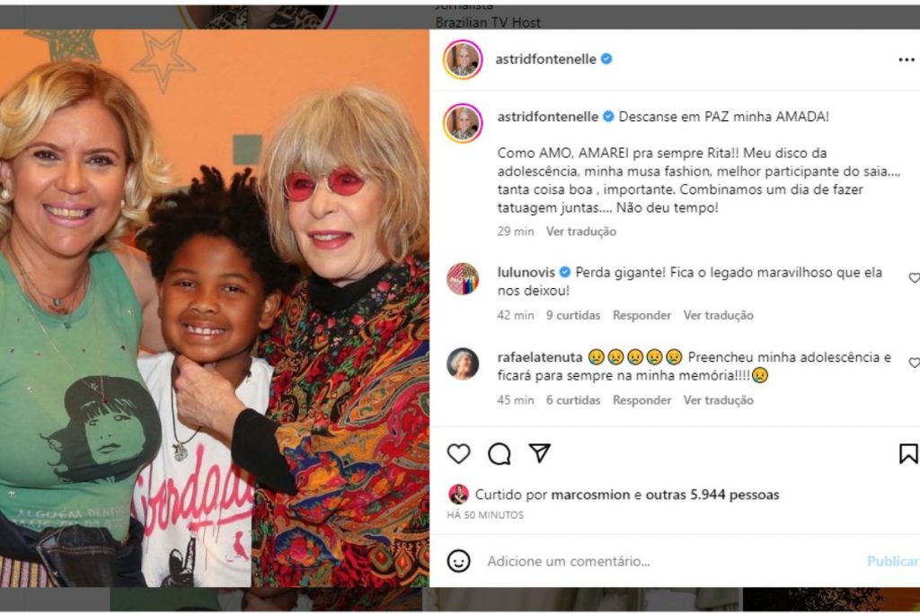 Astrid Fontenelle lamenta morte de Rita Lee