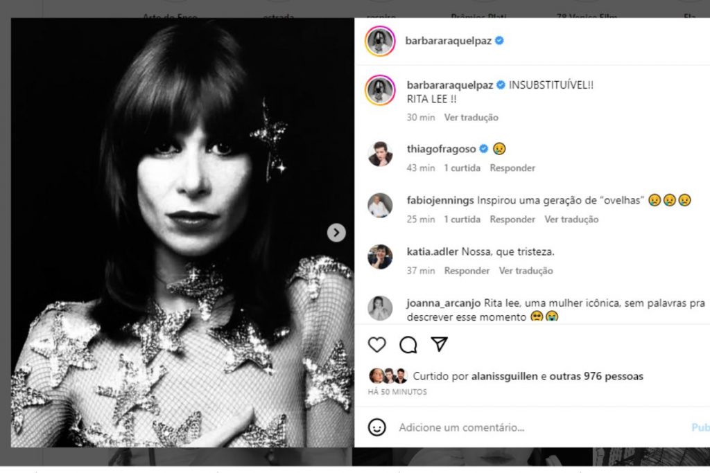Bárbara Paz lamenta a morte de Rita Lee