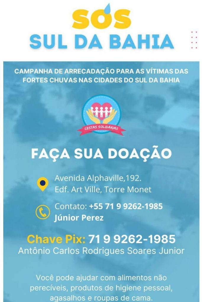 Cartaz de pedido de doações para o Sul da Bahia