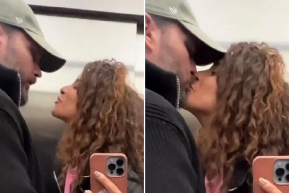 Domitila Barros beijando o namorado no reenontro