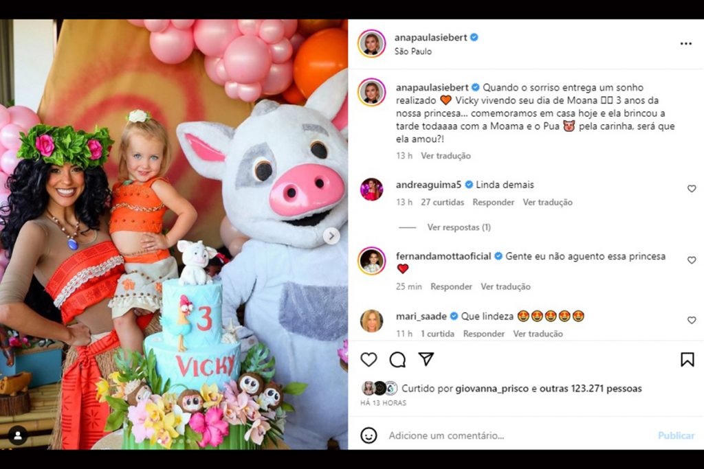 Vicky, filha de Roberto Justus e Ana Paula Siebert, ganhou uma linda festa de aniversário