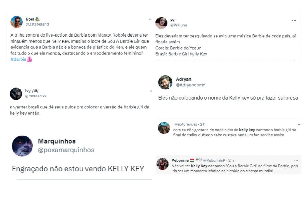 Tweets falando de Kelly Key no filme Barbie
