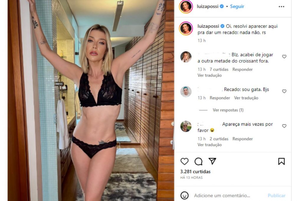 Luiza Possi de lingerie preta - print do instagram 