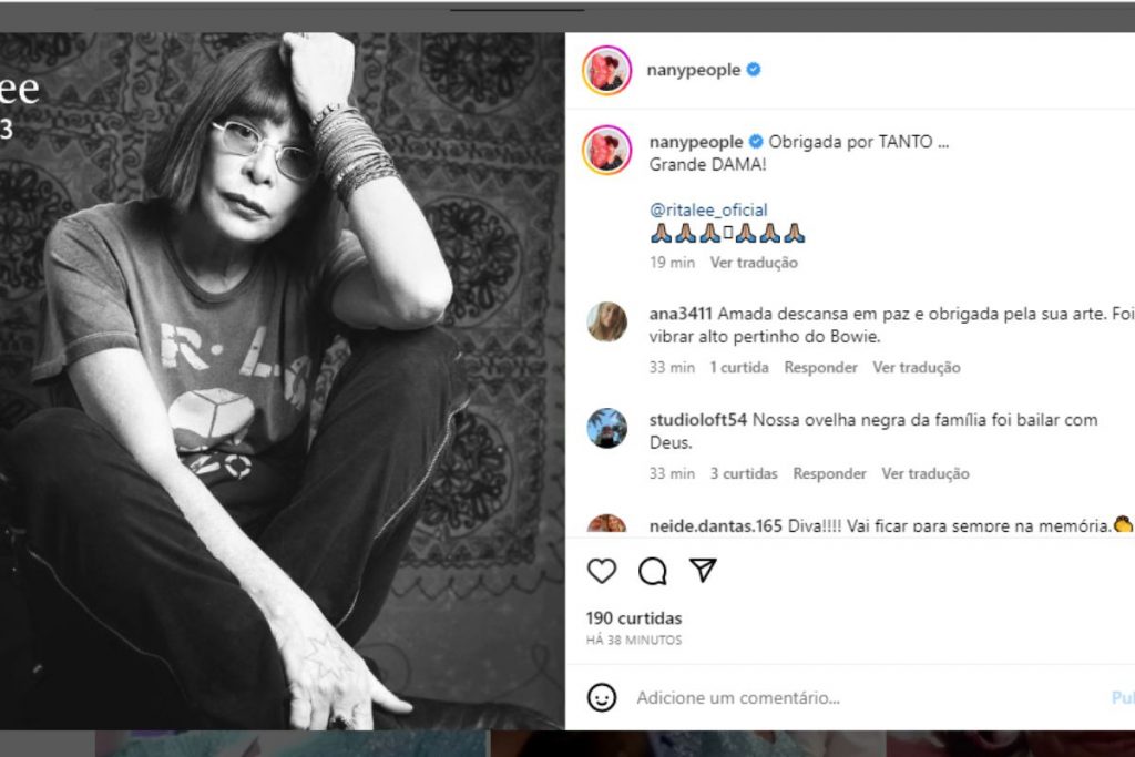 Nany People lamenta morte de Rita Lee