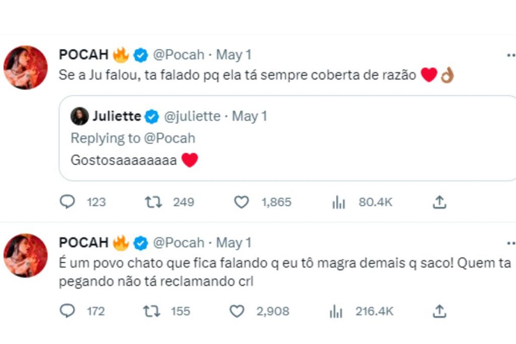 pocah e juliette interagindo no twitter