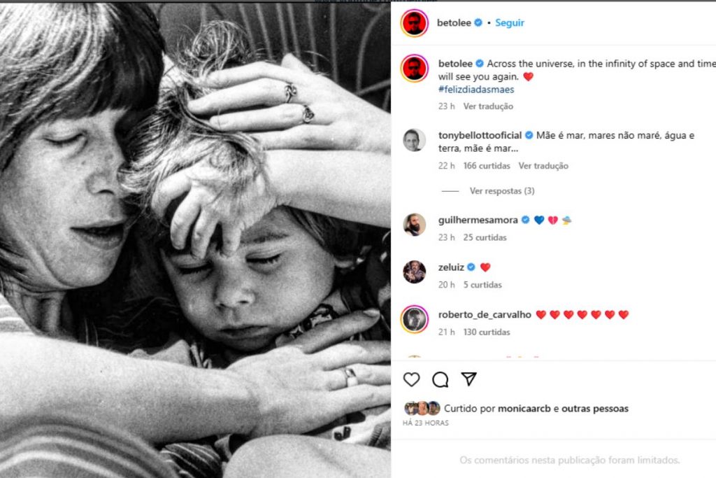 Post de Beto Lee homenageando a mãe, Rita Lee