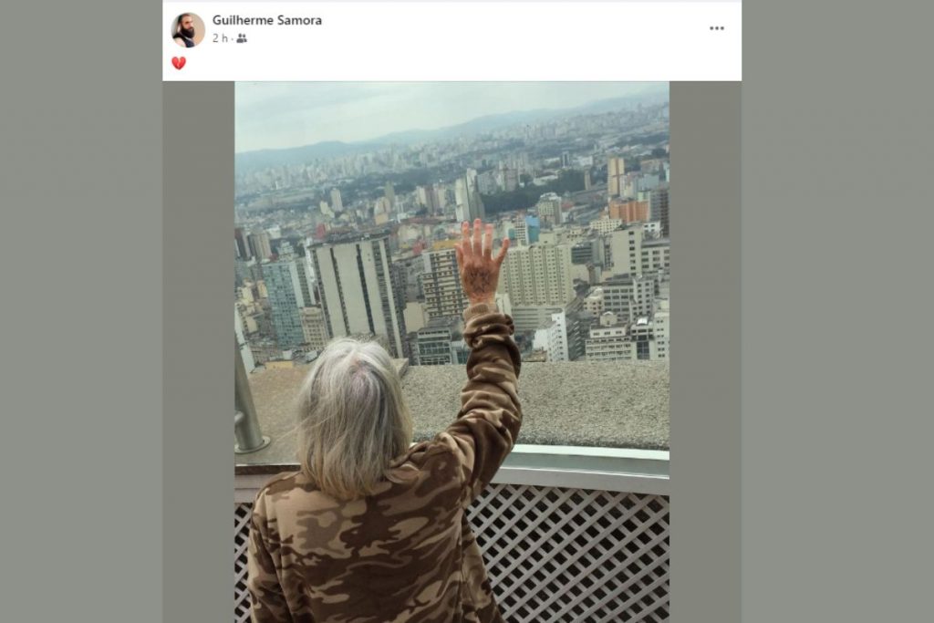 Post de despedida de Guilherme Samora para Rita Lee, onde ela aparece de costa acenando para a cidade