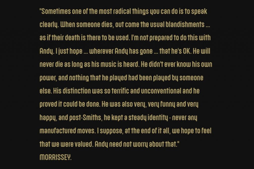 Post de Morrisey em homenagem póstuma a Andy Rourke
