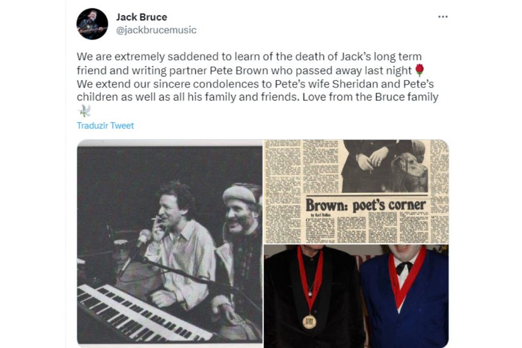 Post lamentando a morte de Pete Brown
