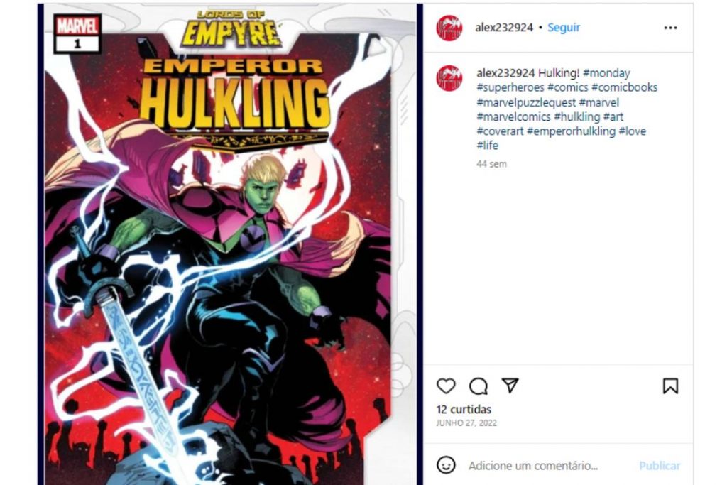 Postagem de Hulkling como Imperador na Marvel Comics no Instagram