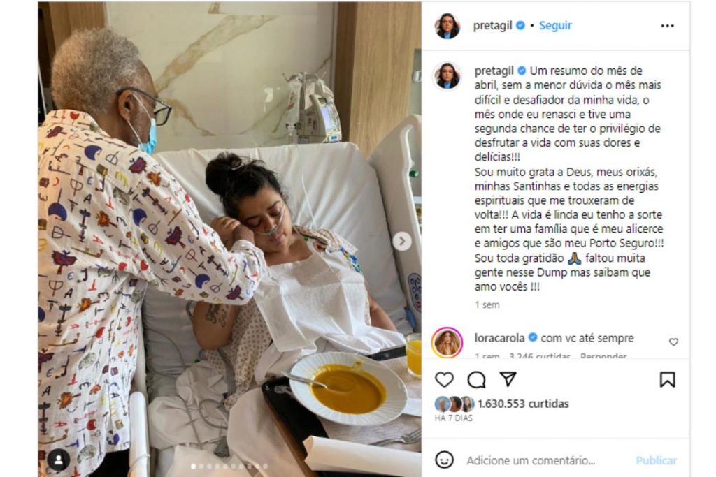 Gilberto Gil visitando Preta Gil no hospital