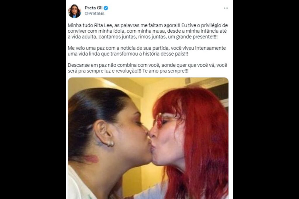 Preta Gil lamenta morte de Rita Lee