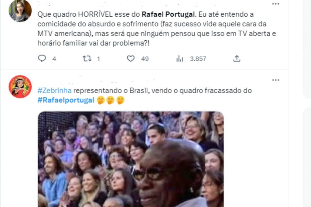 Reações do Twitter sobre quadro de Rafael Portugal no Domingão com Huck' 